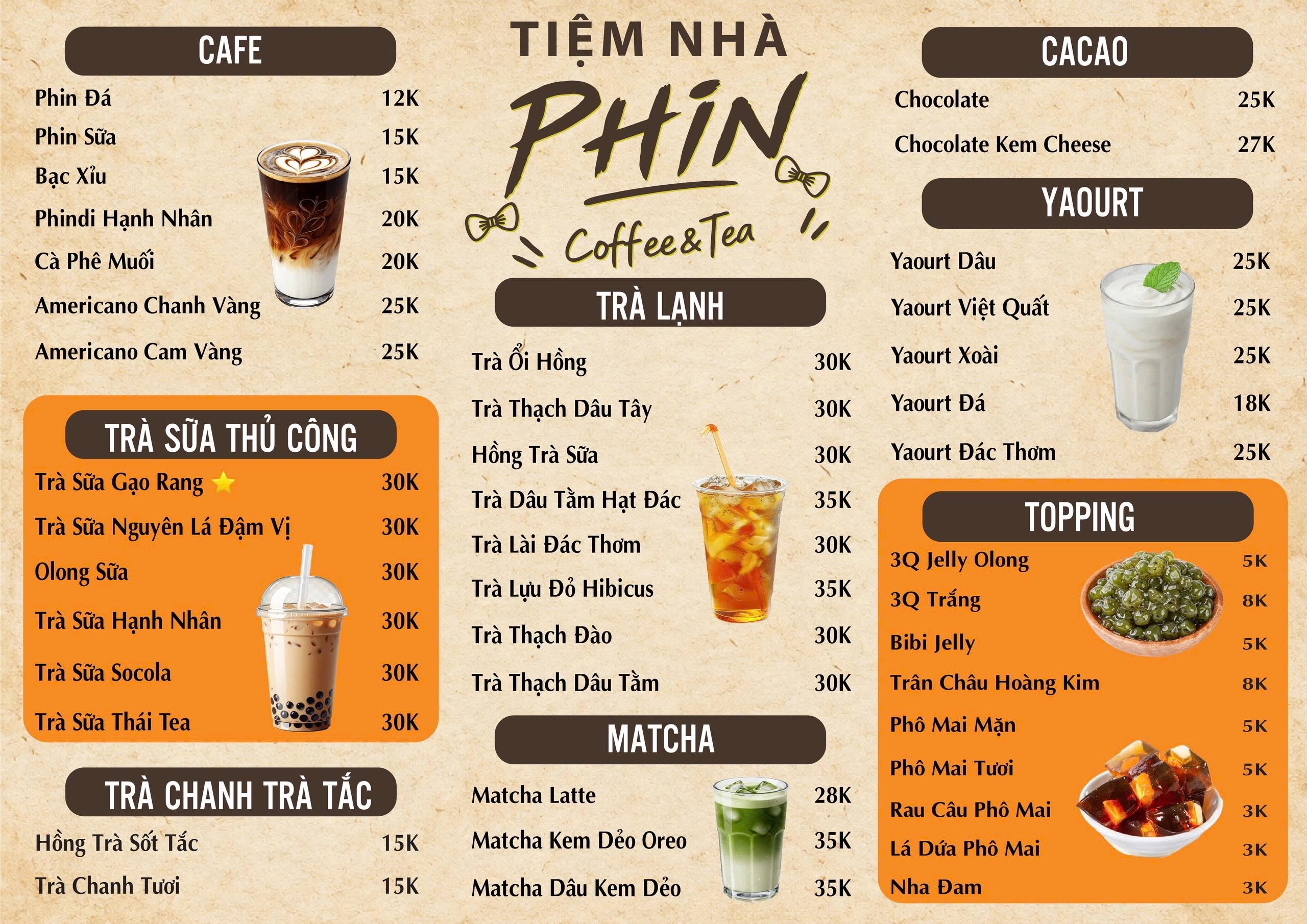 Thực đơn PhinTea